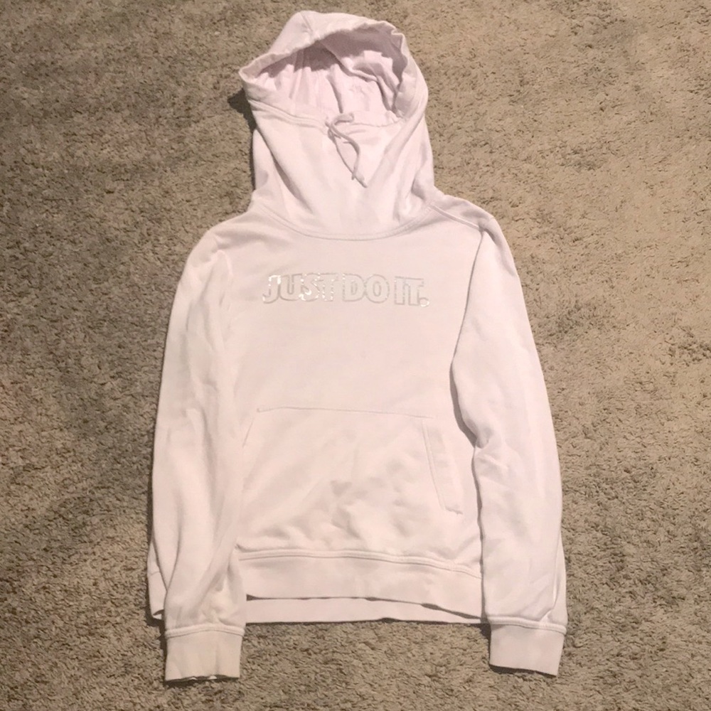 💐(Nike)JUST DO IT🎉 Pink/silver  sweat hood 🥳Sz.Large middle pocket💥